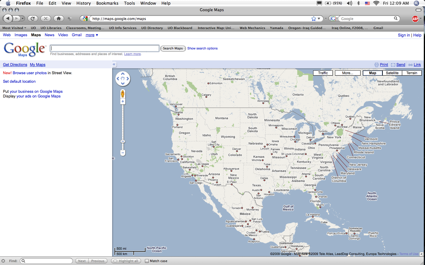 Google Maps redesign showing US map (2009)